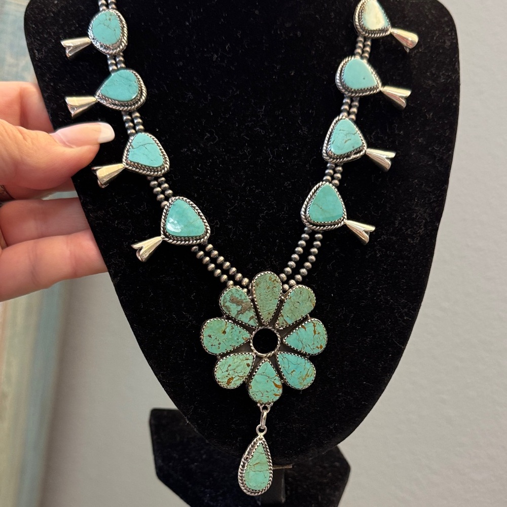 Royston Turquoise Floral Statement Necklace - with earrings, all sterling